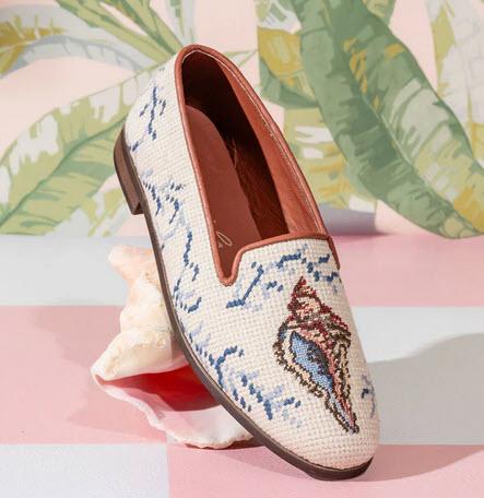  By Paige Needlepoint Loafer in Shell on Tan  Apparel & Accessories > Shoes > Loafers